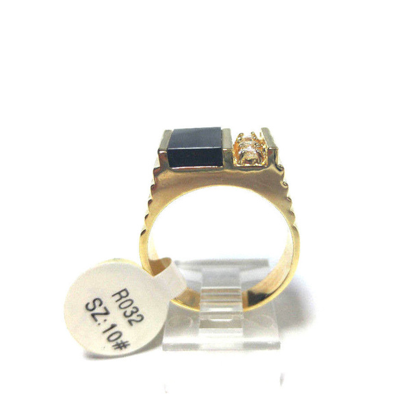 Men's Onyx Gold Ring Clear CZ  Ring 50MILS - Picture 4 of 7